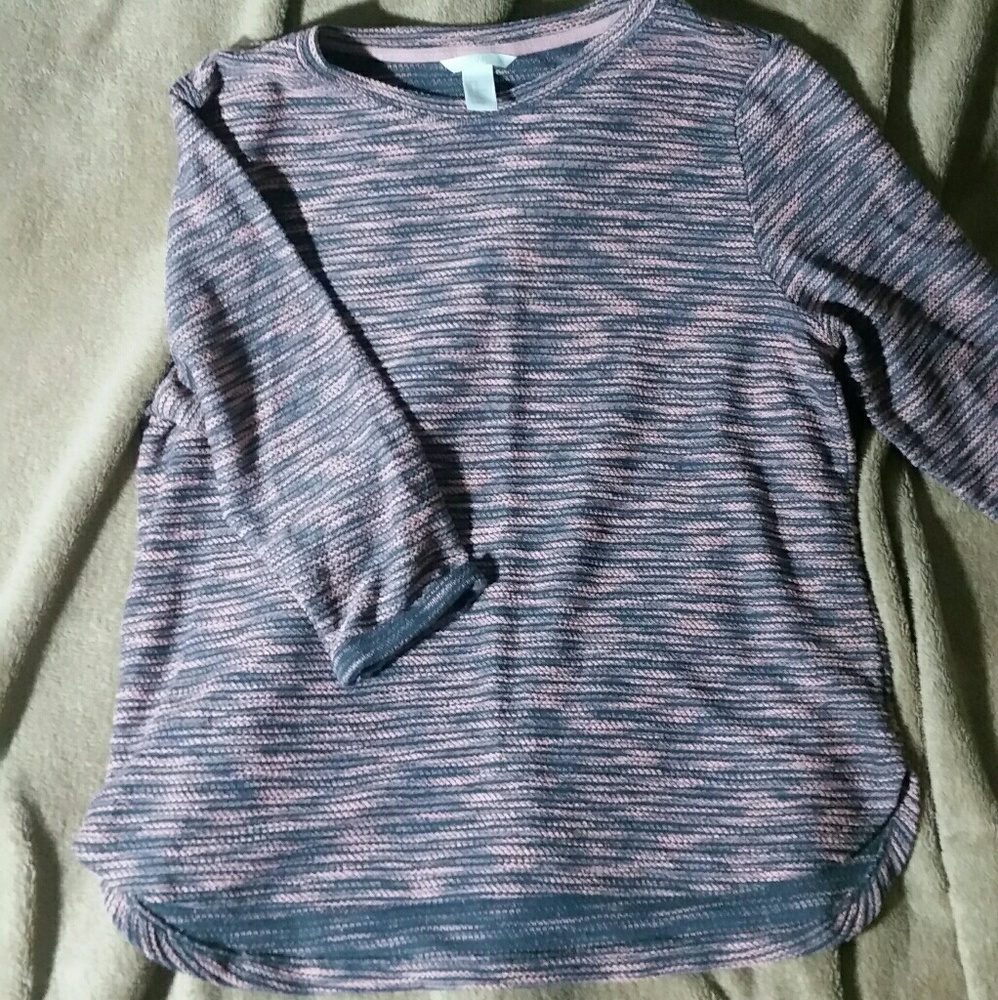 H&M 3/4 sleeve gray and pink marled sweater